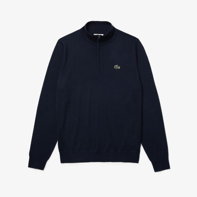 Lacoste SPORT Solid Pustende Knit Zip Collar Golf Genser Marineblå Blå | enTPR7TQ