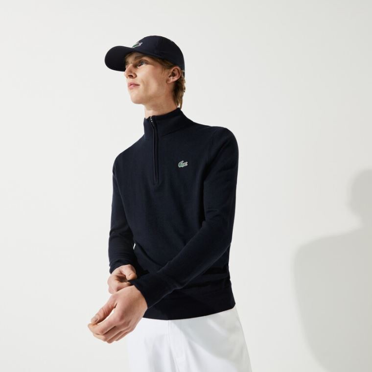 Lacoste SPORT Solid Pustende Knit Zip Collar Golf Genser Marineblå Blå | enTPR7TQ