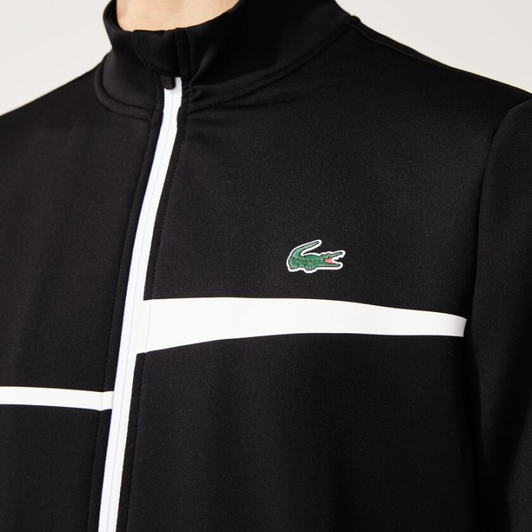 Lacoste SPORT Stand-Up Collar Zip Tennis Sweatshirt Svarte Hvite | 8JLTalHM