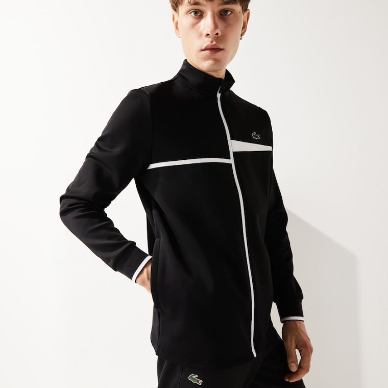 Lacoste SPORT Stand-Up Collar Zip Tennis Sweatshirt Svarte Hvite | 8JLTalHM