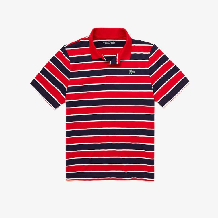 Lacoste SPORT Striped Pustende Golf Polo Shirt Rød Marineblå Blå Hvite | 5D44384A