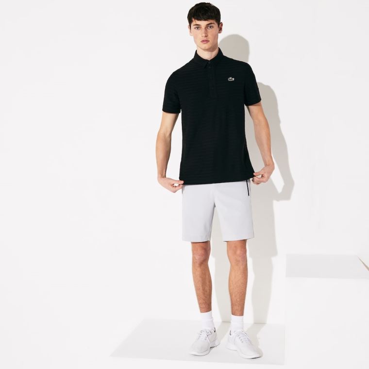 Lacoste SPORT Textured Pustende Golf Polo Shirt Svarte | YDUYzL3m