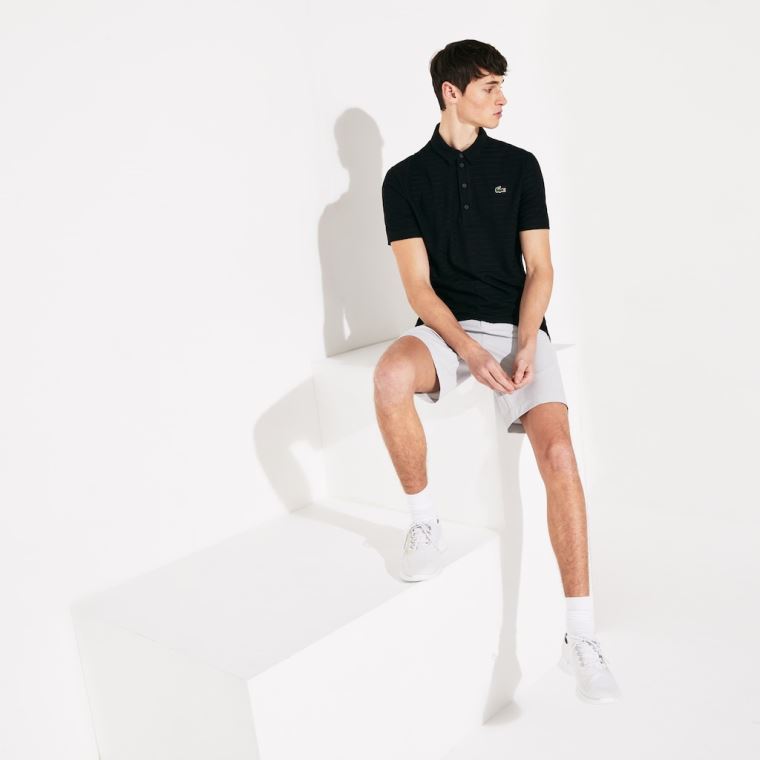 Lacoste SPORT Textured Pustende Golf Polo Shirt Svarte | YDUYzL3m