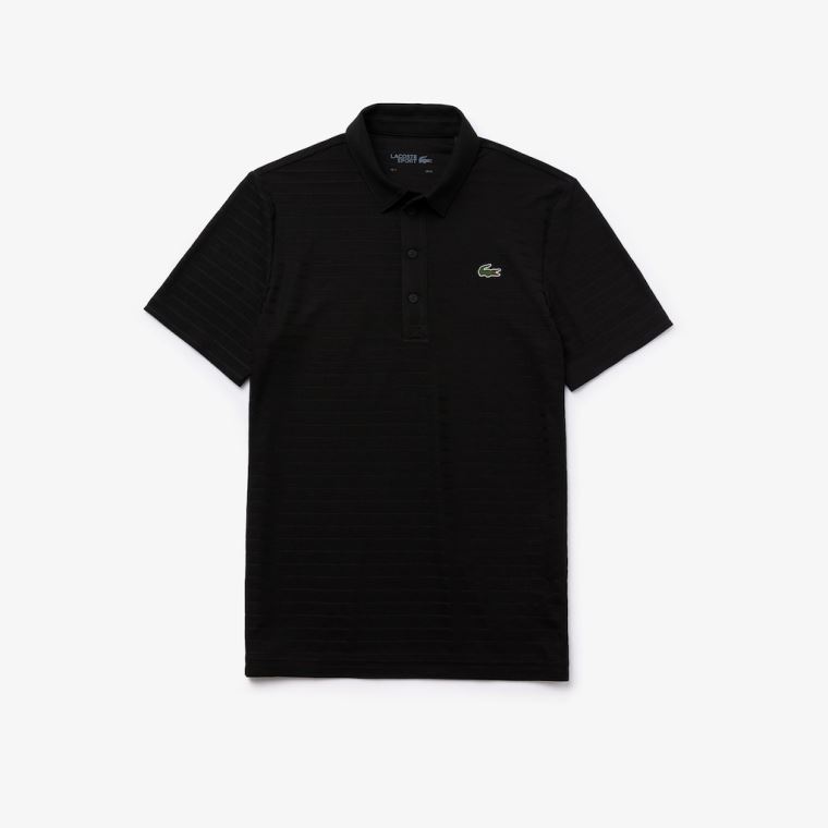 Lacoste SPORT Textured Pustende Golf Polo Shirt Svarte | YDUYzL3m