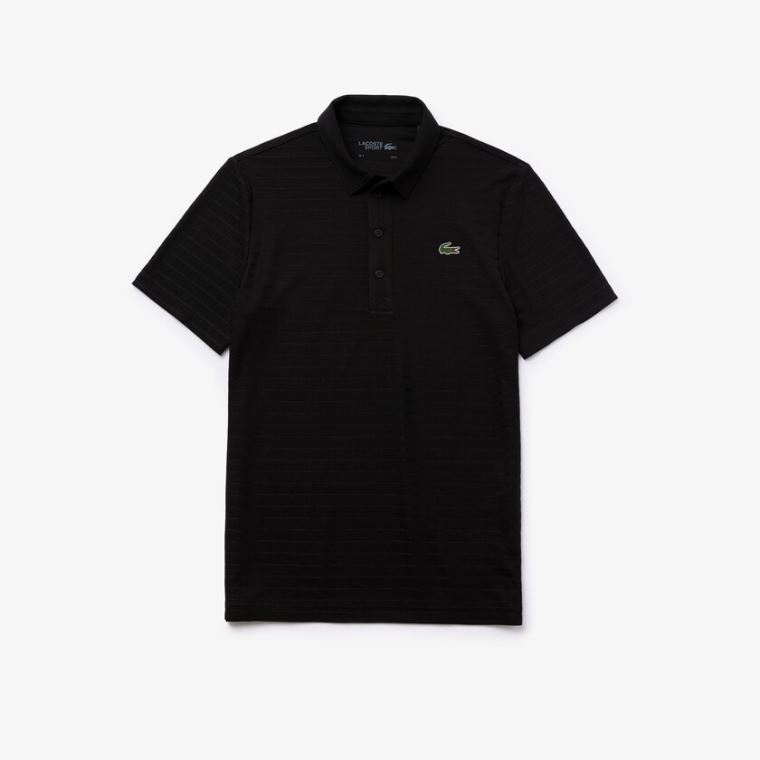 Lacoste SPORT Textured Pustende Golf Polo Shirt Svarte | a9eRsOiw