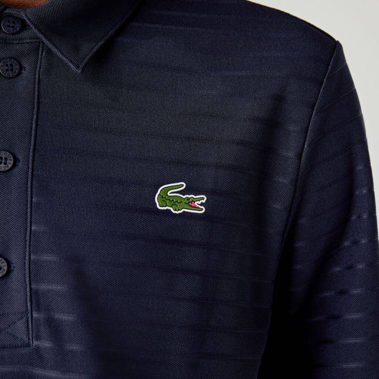 Lacoste SPORT Textured Pustende Golf Polo Shirt Marineblå Blå | rvoWDPZE