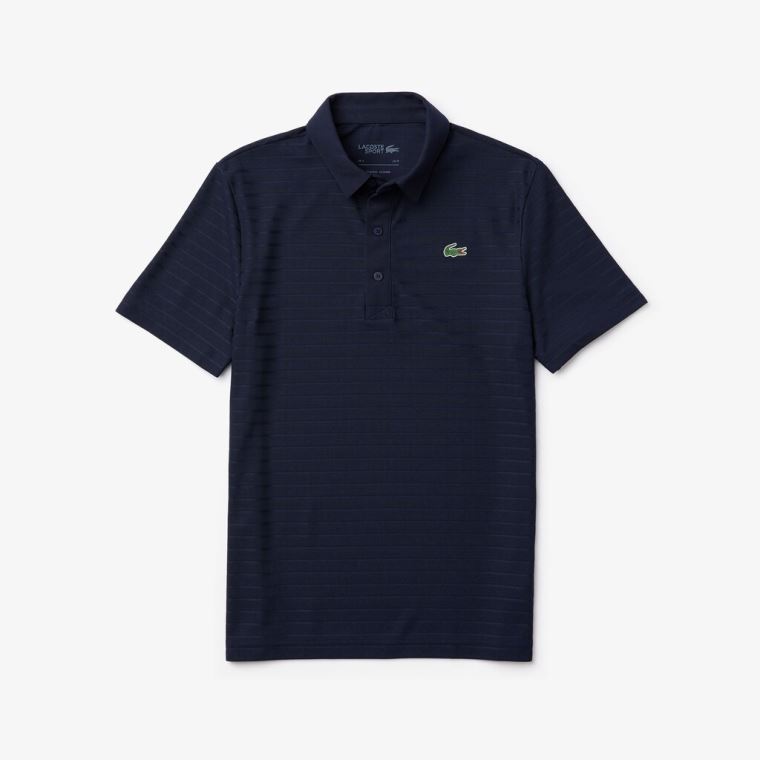 Lacoste SPORT Textured Pustende Golf Polo Shirt Marineblå Blå | rvoWDPZE