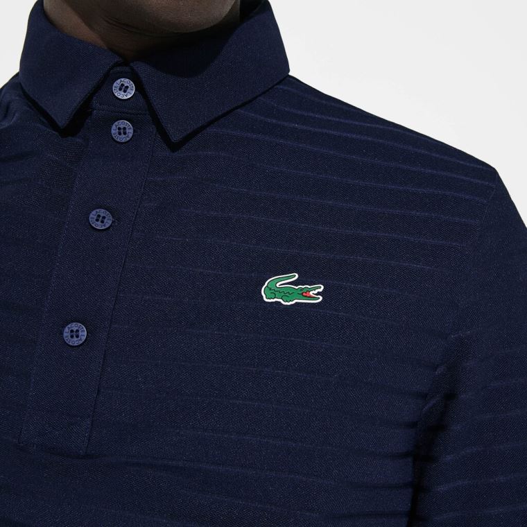 Lacoste SPORT Textured Pustende Golf Polo Shirt Marineblå Blå | rvoWDPZE