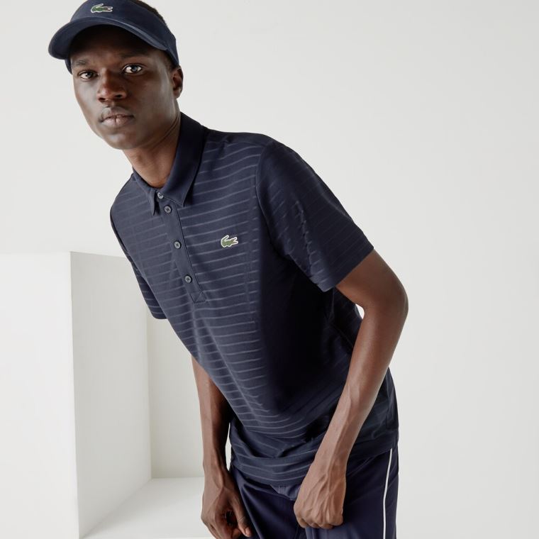 Lacoste SPORT Textured Pustende Golf Polo Shirt Marineblå Blå | rvoWDPZE