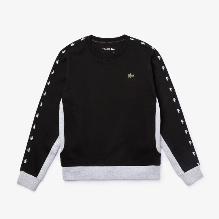 Lacoste SPORT Two-Tone Fleece Crew Neck Sweatshirt Svarte Grå | mLb4UYom