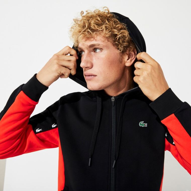 Lacoste SPORT Two-Tone Fleece Hoody Sweatshirt Svarte Rød Grå | 0hskbbEk