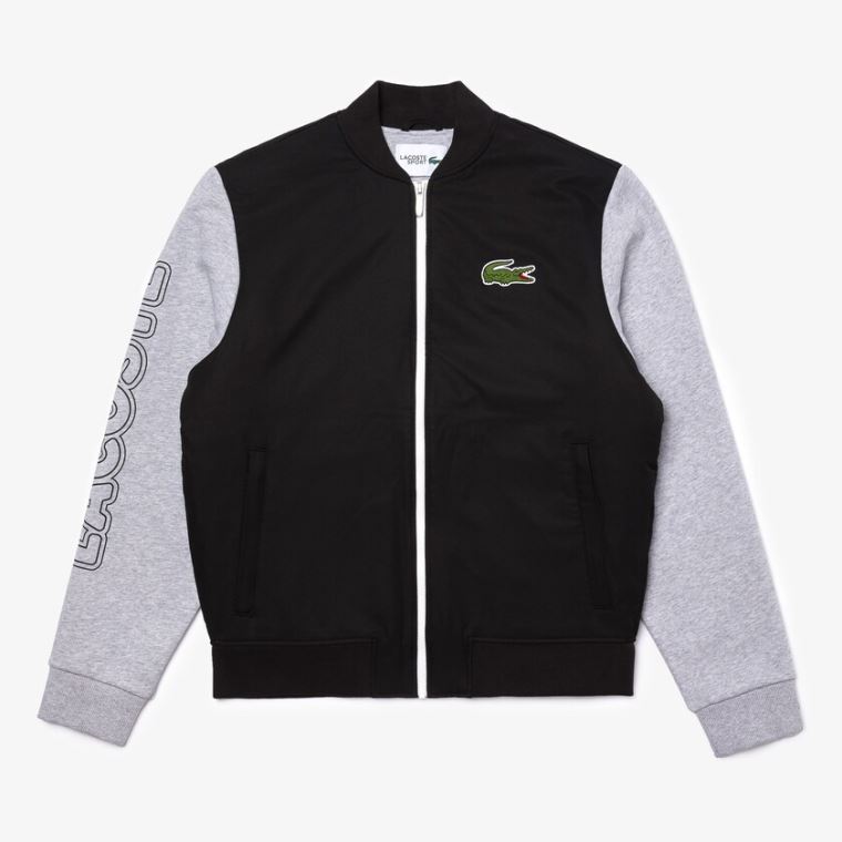 Lacoste SPORT Two-Tone Print Fleece Zip Teddy Jacket Svarte Grå Hvite | XbGPzqyt