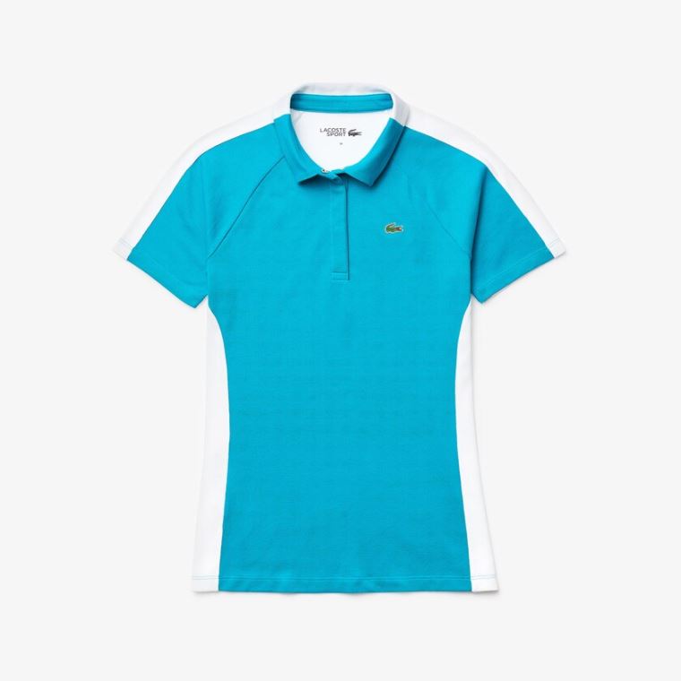 Lacoste SPORT Two-Tone Stretch Bomull Piqué Golf Polo Shirt Turkis Hvite | 3SwGX7r4