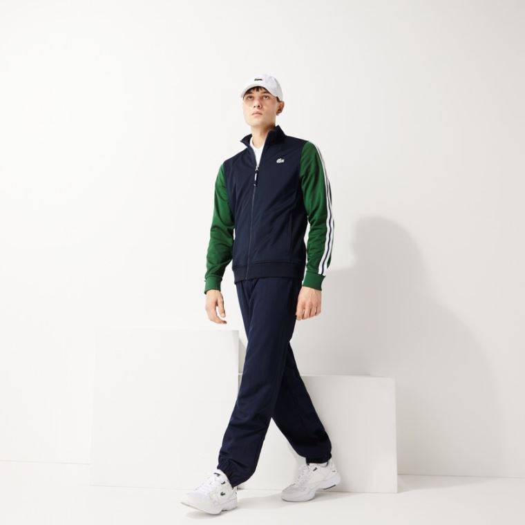 Lacoste SPORT Two-Tone Technical Piqué Zip Sweatshirt Marineblå Blå Grønn | P6CsHVIG