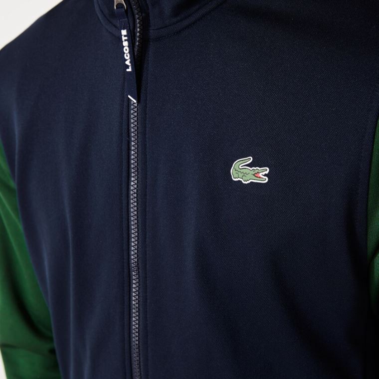 Lacoste SPORT Two-Tone Technical Piqué Zip Sweatshirt Marineblå Blå Grønn | P6CsHVIG