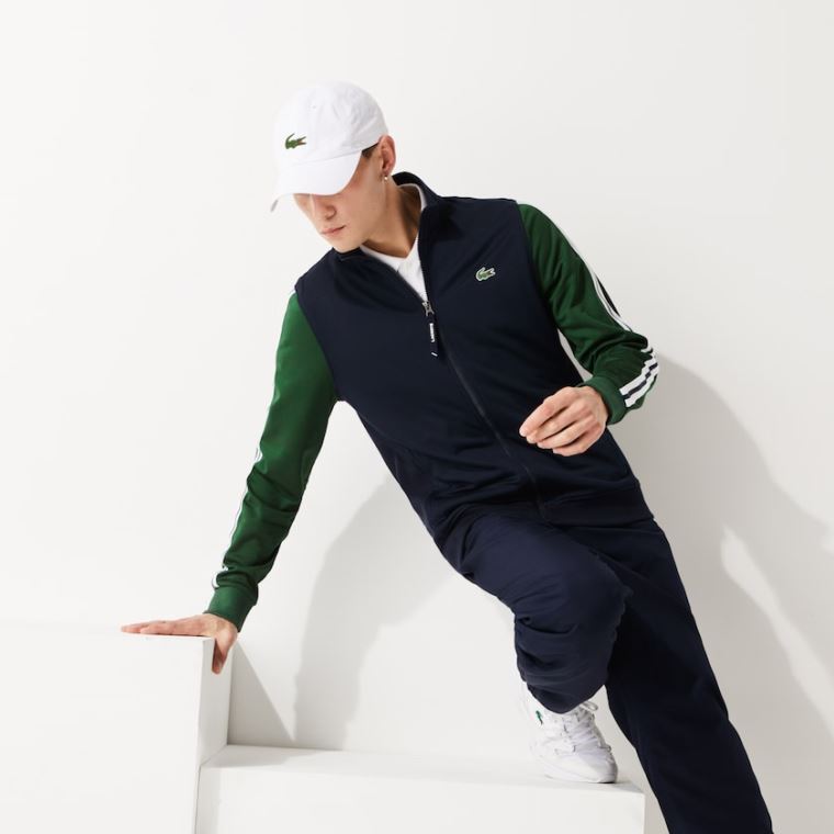 Lacoste SPORT Two-Tone Technical Piqué Zip Sweatshirt Marineblå Blå Grønn | P6CsHVIG