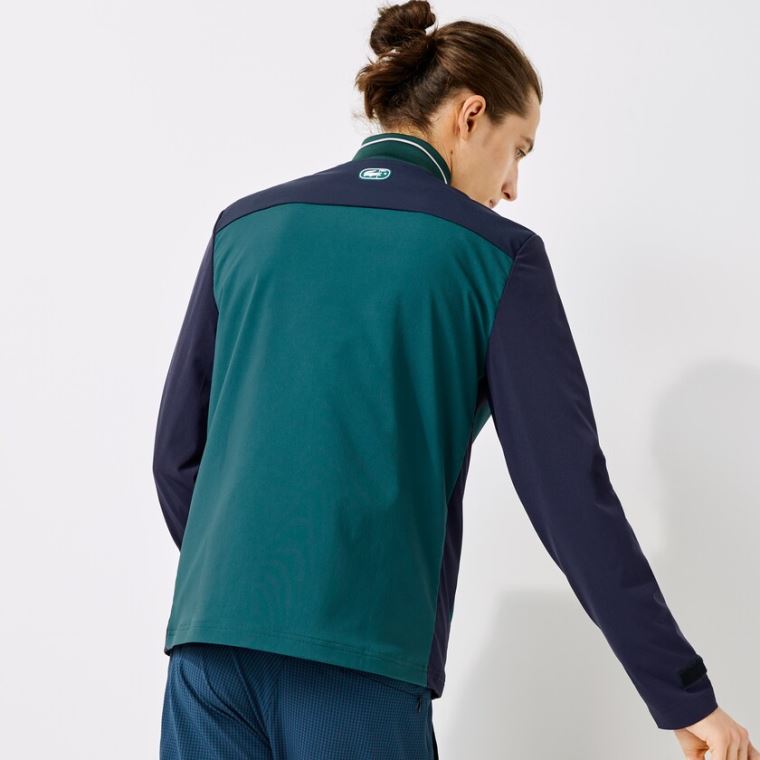 Lacoste SPORT Two-Tone Zippered Golf Sweatshirt Grønn Marineblå Blå Hvite | qp69tY8y