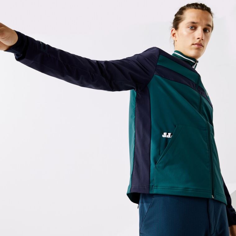 Lacoste SPORT Two-Tone Zippered Golf Sweatshirt Grønn Marineblå Blå Hvite | qp69tY8y