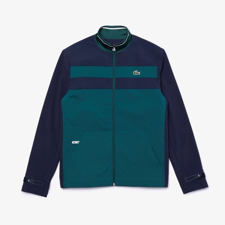 Lacoste SPORT Two-Tone Zippered Golf Sweatshirt Grønn Marineblå Blå Hvite | qp69tY8y