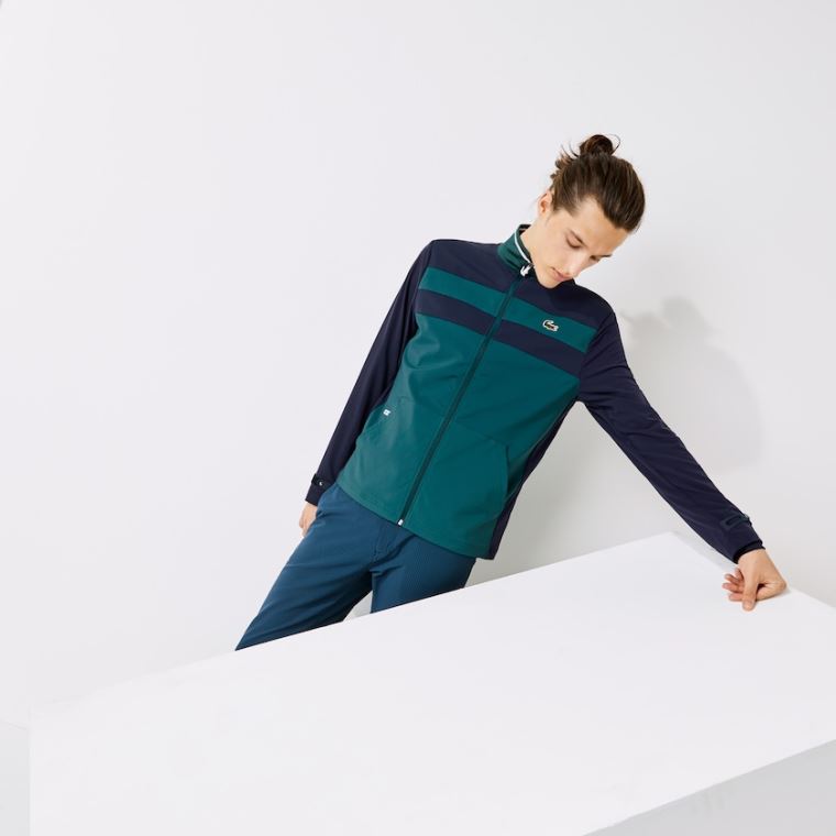 Lacoste SPORT Two-Tone Zippered Golf Sweatshirt Grønn Marineblå Blå Hvite | qp69tY8y