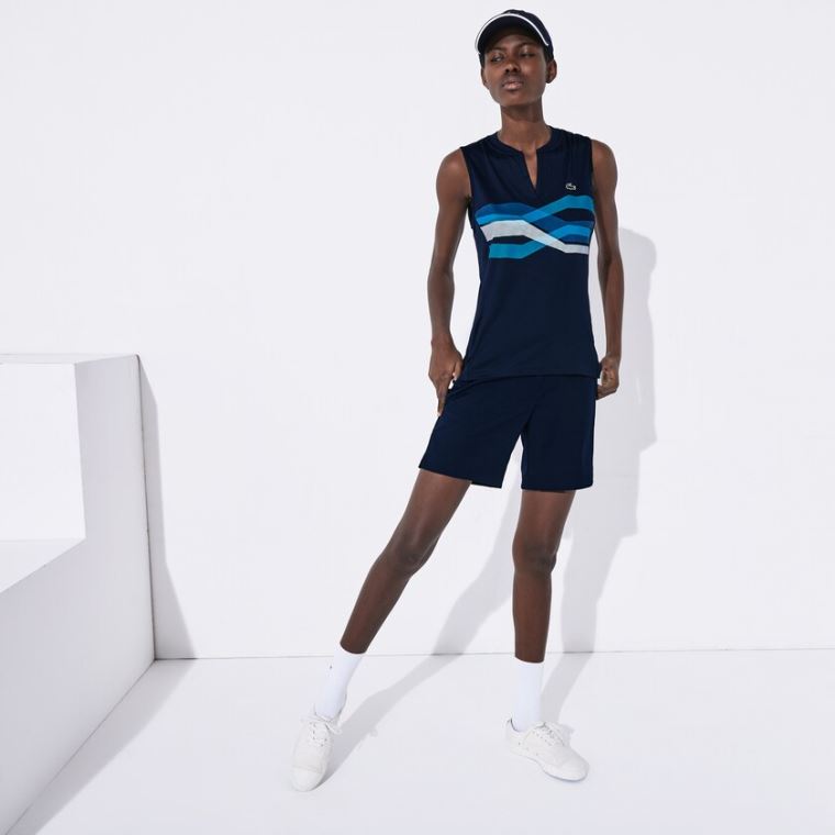 Lacoste SPORT Ultra Dry Geometric Print Performance Polo Marineblå Blå Turkis Blå Hvite | XFljHpJt