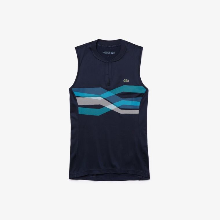 Lacoste SPORT Ultra Dry Geometric Print Performance Polo Marineblå Blå Turkis Blå Hvite | XFljHpJt