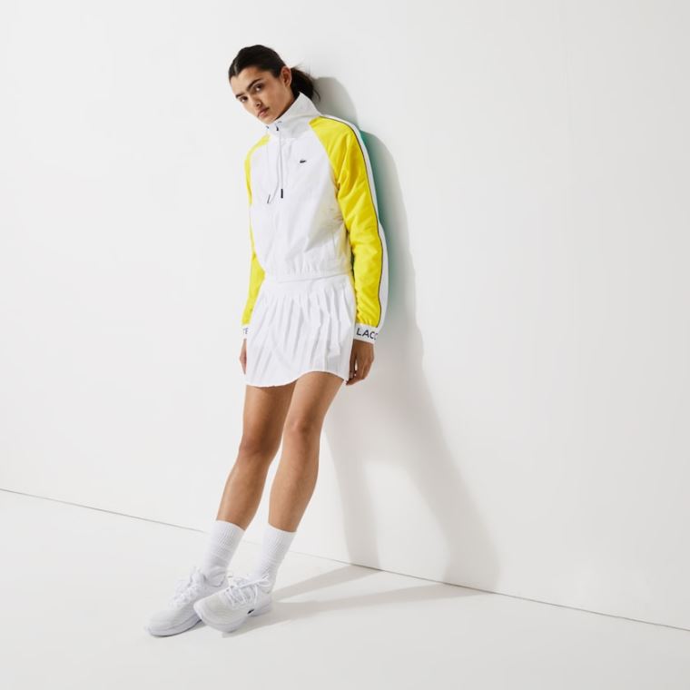 Lacoste SPORT Vann-Resistant Zip Tennis Jacket Hvite Grønn Gul Marineblå Blå | 05HZf5dO