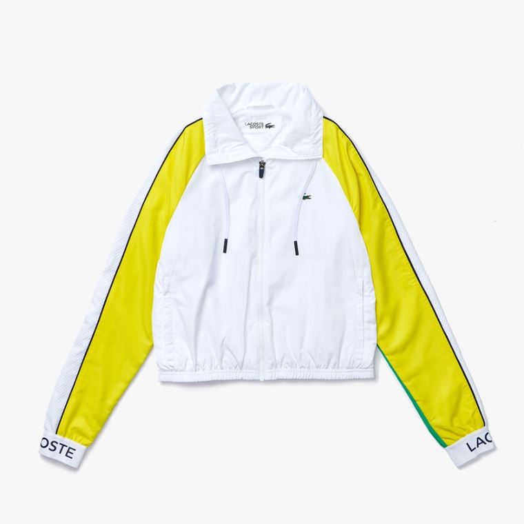 Lacoste SPORT Vann-Resistant Zip Tennis Jacket Hvite Grønn Gul Marineblå Blå | 05HZf5dO