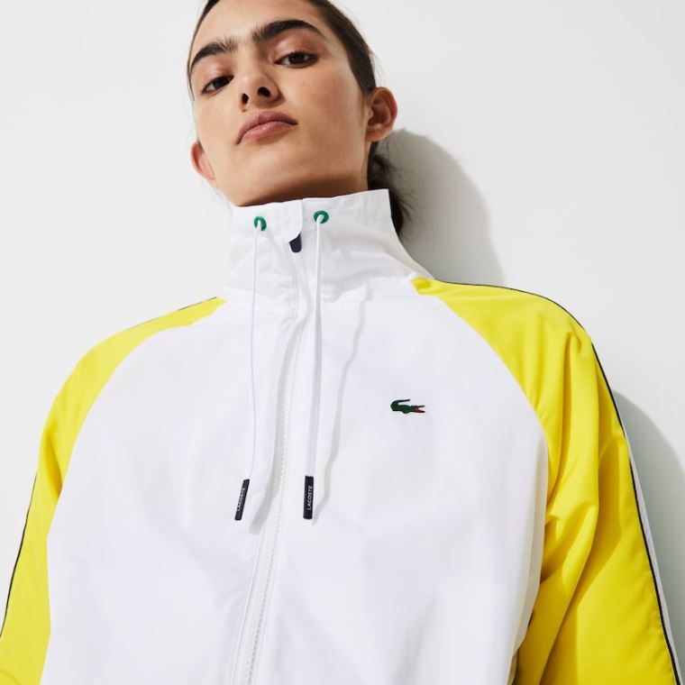 Lacoste SPORT Vann-Resistant Zip Tennis Jacket Hvite Grønn Gul Marineblå Blå | 05HZf5dO