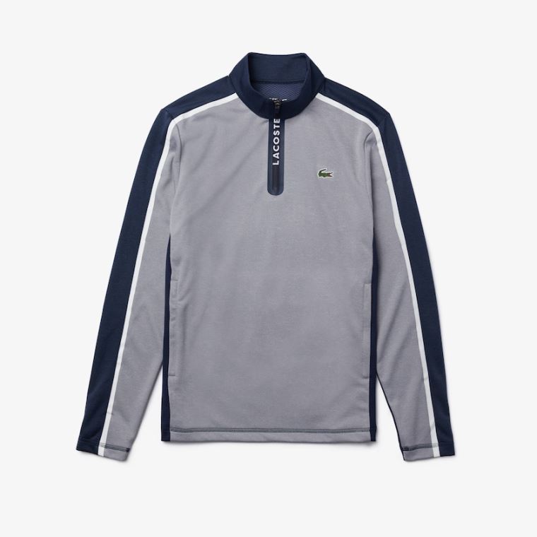 Lacoste SPORT Zip Stand-Up Collar Stretch Golf Sweatshirt Grå Marineblå Blå Hvite | Ke1ELoXI