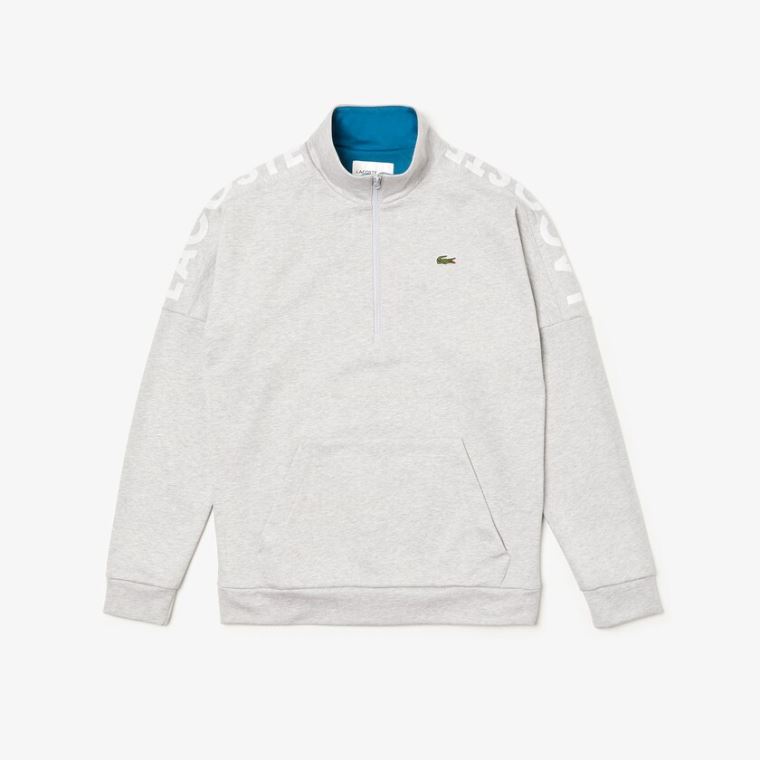 Lacoste SPORT Zip Standup Neck Bomull Sweatshirt Grå Blå | stgOKTLk