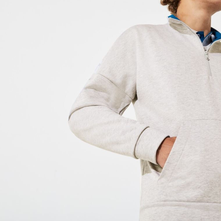 Lacoste SPORT Zip Standup Neck Bomull Sweatshirt Grå Blå | stgOKTLk