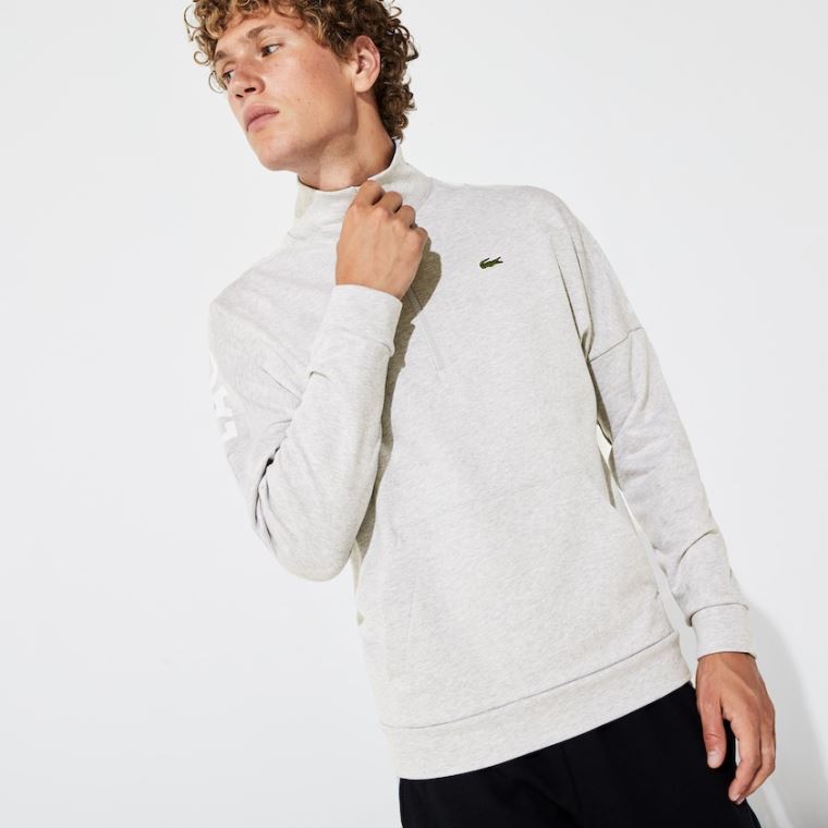 Lacoste SPORT Zip Standup Neck Bomull Sweatshirt Grå Blå | stgOKTLk