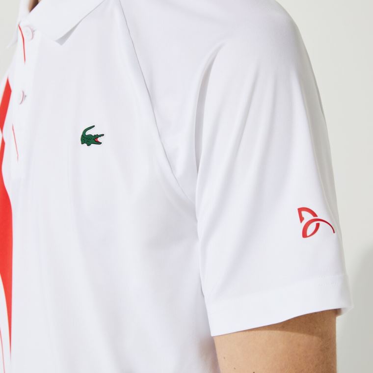 Lacoste SPORT x Novak Djokovic Print Stretch Jersey Polo Shirt Hvite Rød | IW6GPq32