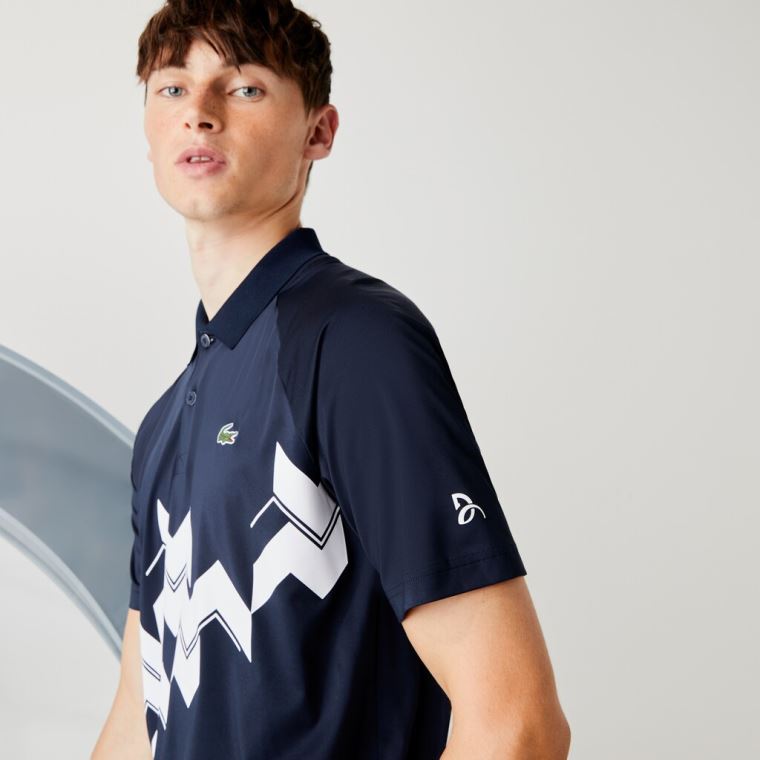 Lacoste SPORT x Novak Djokovic Pustende Jersey Polo Shirt Marineblå Blå Hvite | zJPIn1qO