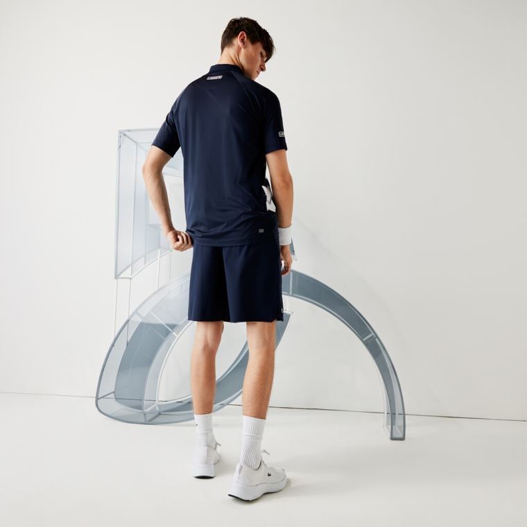 Lacoste SPORT x Novak Djokovic Pustende Jersey Polo Shirt Marineblå Blå Hvite | zJPIn1qO