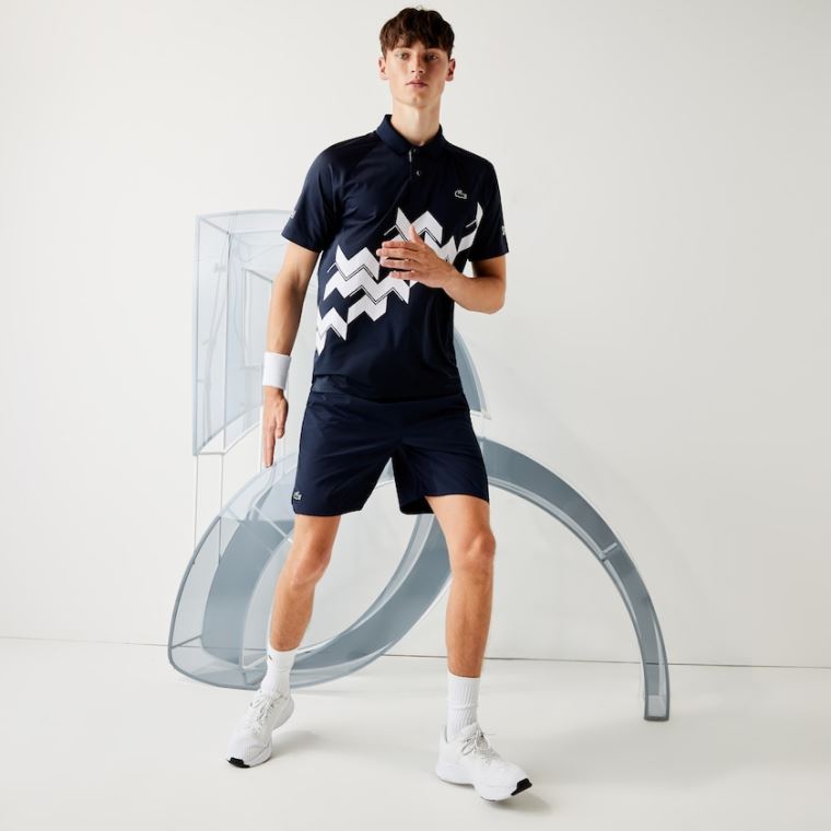 Lacoste SPORT x Novak Djokovic Stretch Taffeta Shorts Marineblå Blå Hvite | XCi2C06b