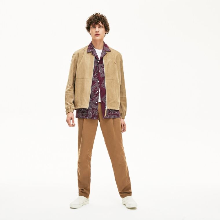 Lacoste Semsket Skinn Zip-Up Bomber Beige | JAJCw5AV