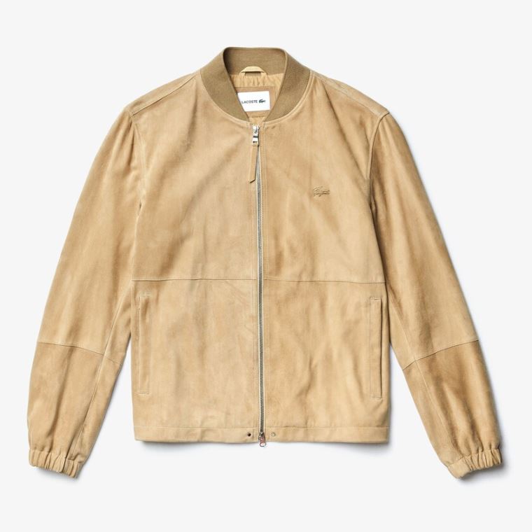 Lacoste Semsket Skinn Zip-Up Bomber Beige | JAJCw5AV