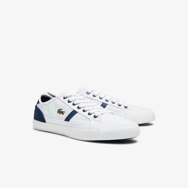 Lacoste Sideline Canvas Sneakers Hvite Marineblå | AV62MBua