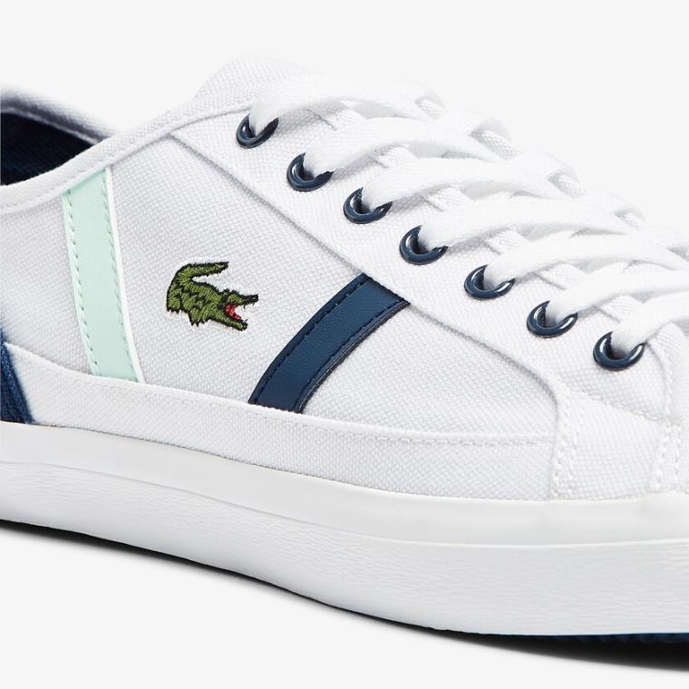 Lacoste Sideline Canvas Sneakers Hvite Marineblå | AV62MBua