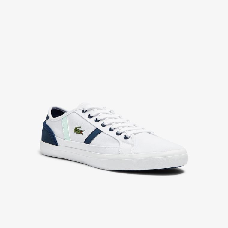 Lacoste Sideline Canvas Sneakers Hvite Marineblå | AV62MBua