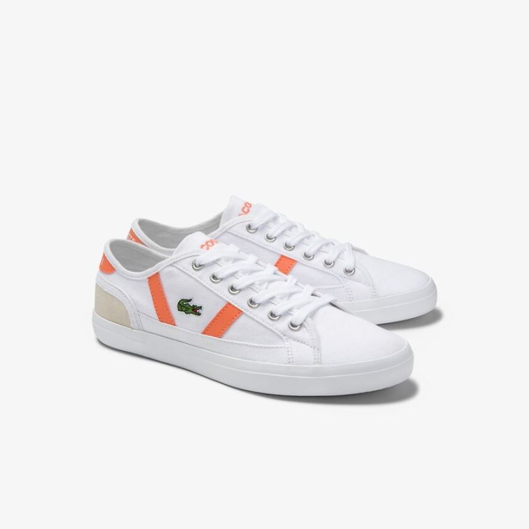 Lacoste Sideline Canvas and Semsket Skinn Sneakers Hvite Oransje | D0btCgQH