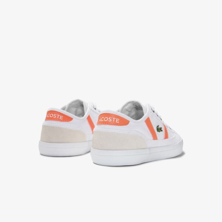 Lacoste Sideline Canvas and Semsket Skinn Sneakers Hvite Oransje | D0btCgQH