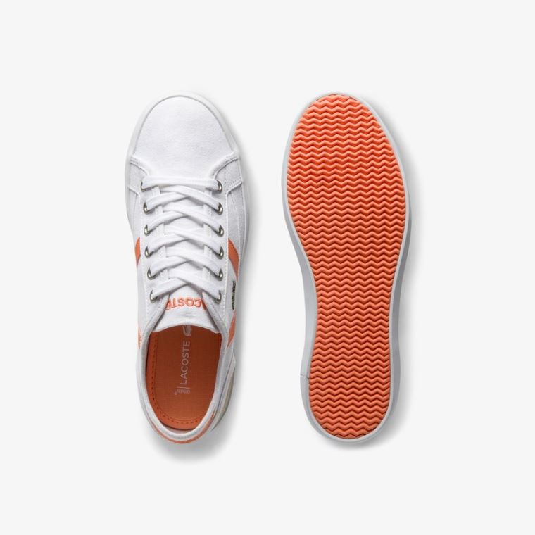 Lacoste Sideline Canvas and Semsket Skinn Sneakers Hvite Oransje | D0btCgQH