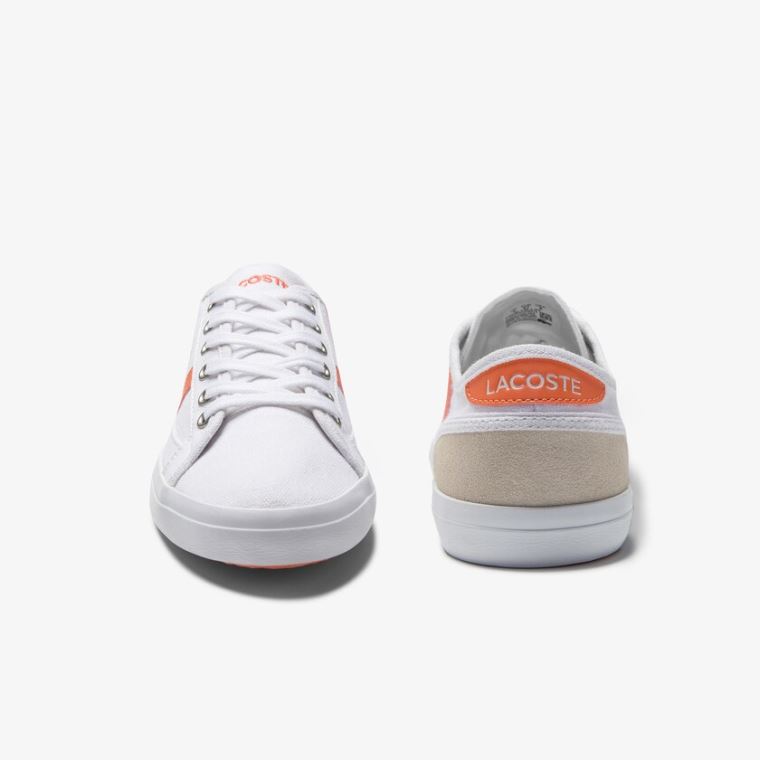 Lacoste Sideline Canvas and Semsket Skinn Sneakers Hvite Oransje | D0btCgQH