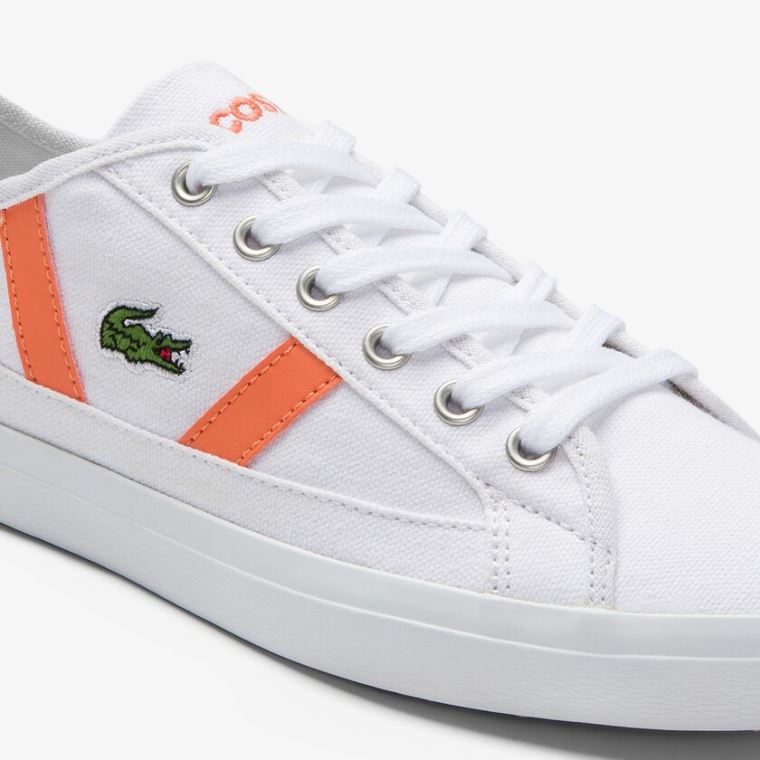 Lacoste Sideline Canvas and Semsket Skinn Sneakers Hvite Oransje | D0btCgQH