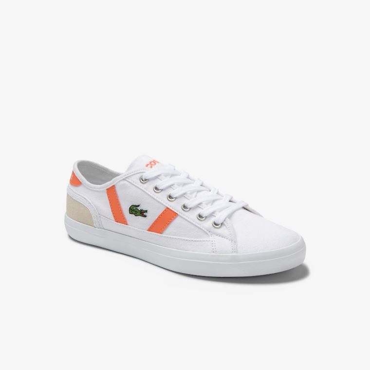 Lacoste Sideline Canvas and Semsket Skinn Sneakers Hvite Oransje | D0btCgQH