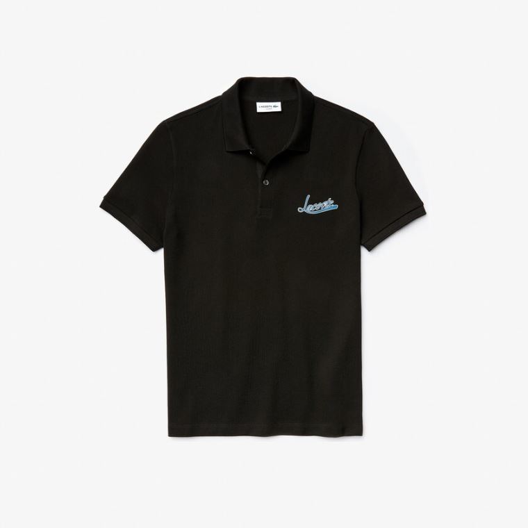 Lacoste Signature Bomull Polo Svarte | M0yBJ3Ds