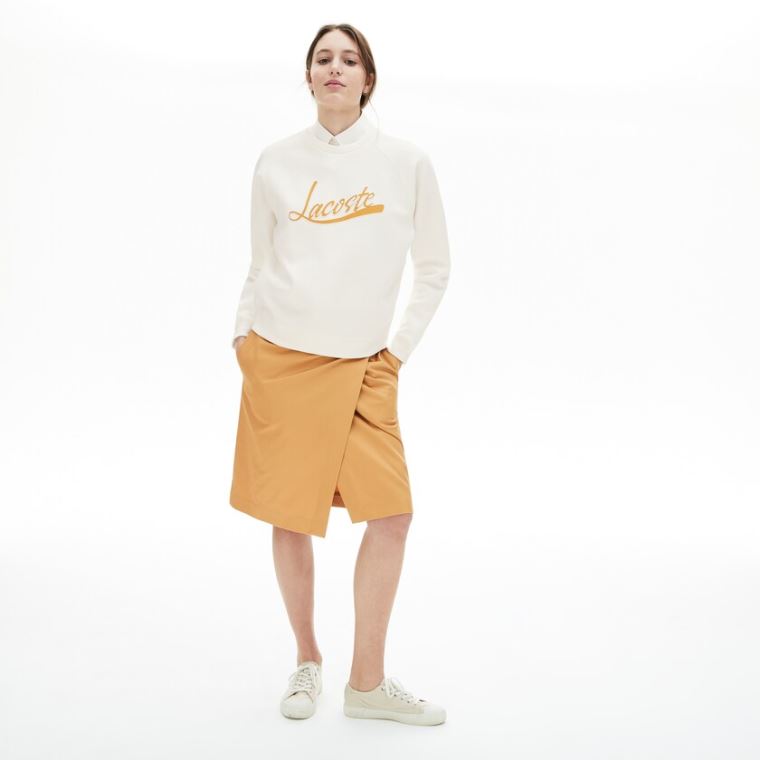 Lacoste Signature Print Crew Neck Sweatshirt Hvite Lyse Brune | D6fyaaiJ